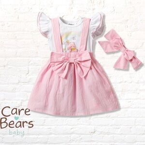 Care Bears Baby Girl Cheer Bear Pink Skirt, onesie & hair bow  3 piece set 18-24